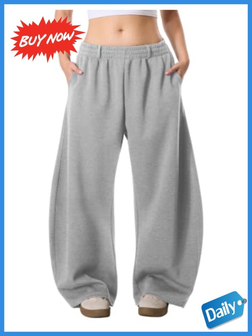 Wide Leg Sweatpants Baggy Loose Fit Cotton Blend Elastic Waist Pockets